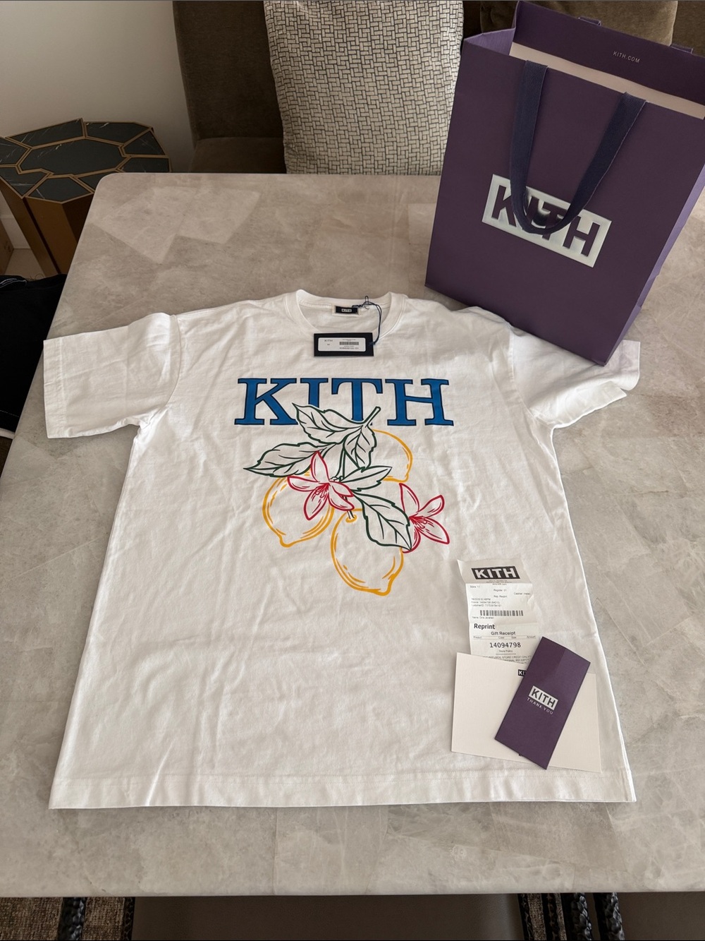 Kith White Short-Sleeve Tee with Blue Logo and Multicolor Floral